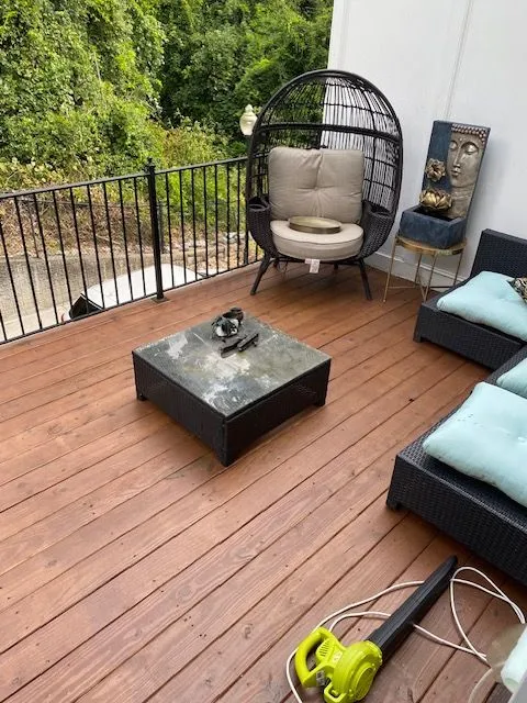Deck staining — post and column work in progress