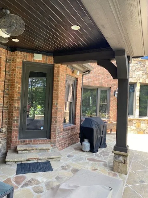 Porch ceiling stained dark