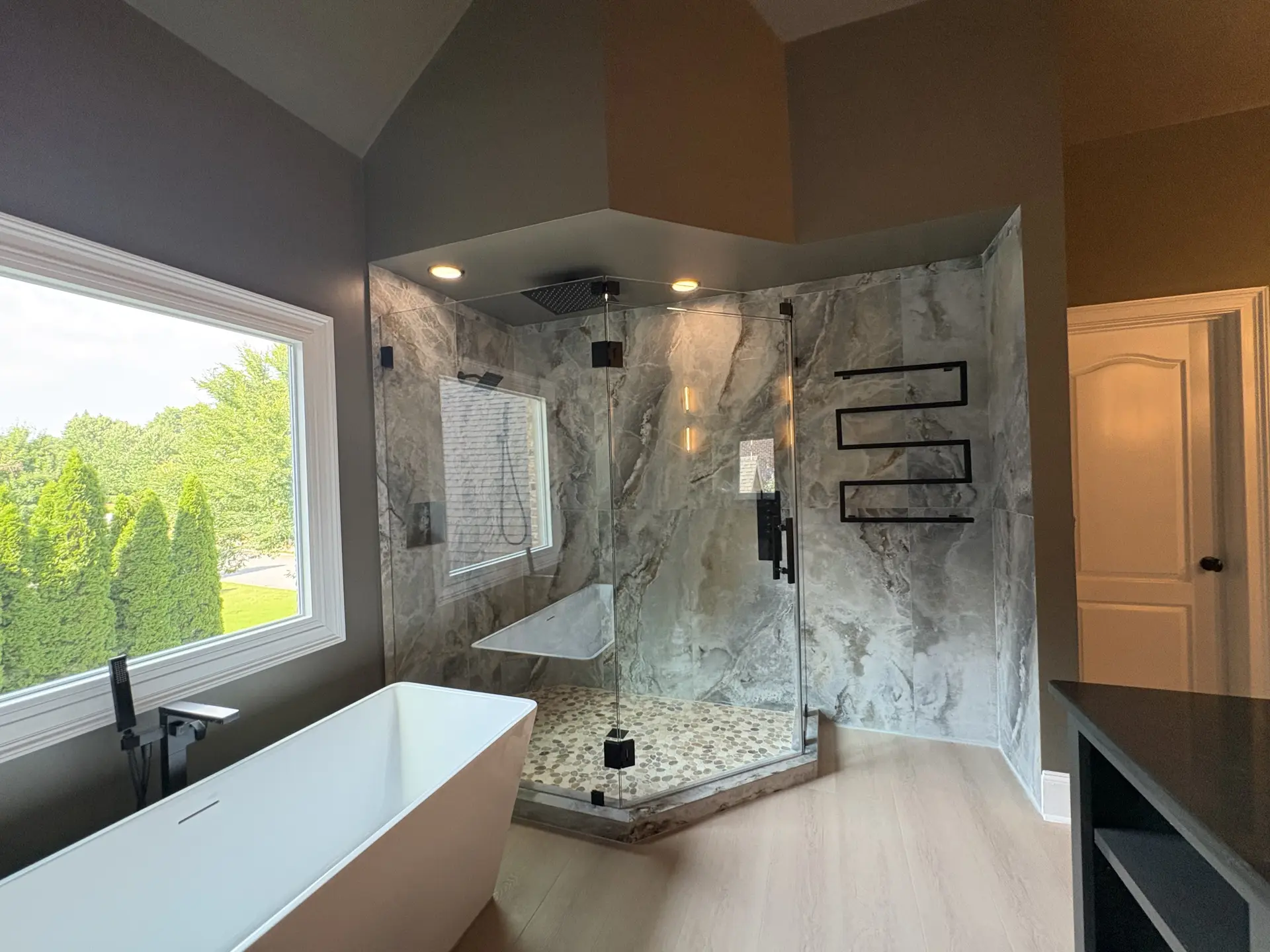 Finished bathroom remodel with soaking tub