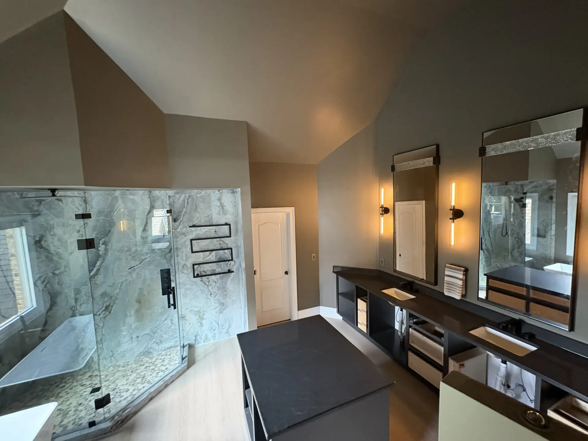 Finished bathroom double vanity